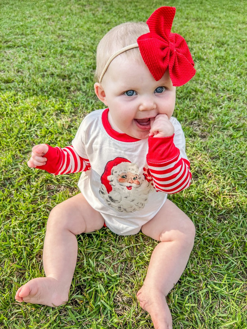 Girls' Santa Baby Bubble: Featuring red and white striped sleeves, red trim, and a vintage-looking Santa motif on the front.